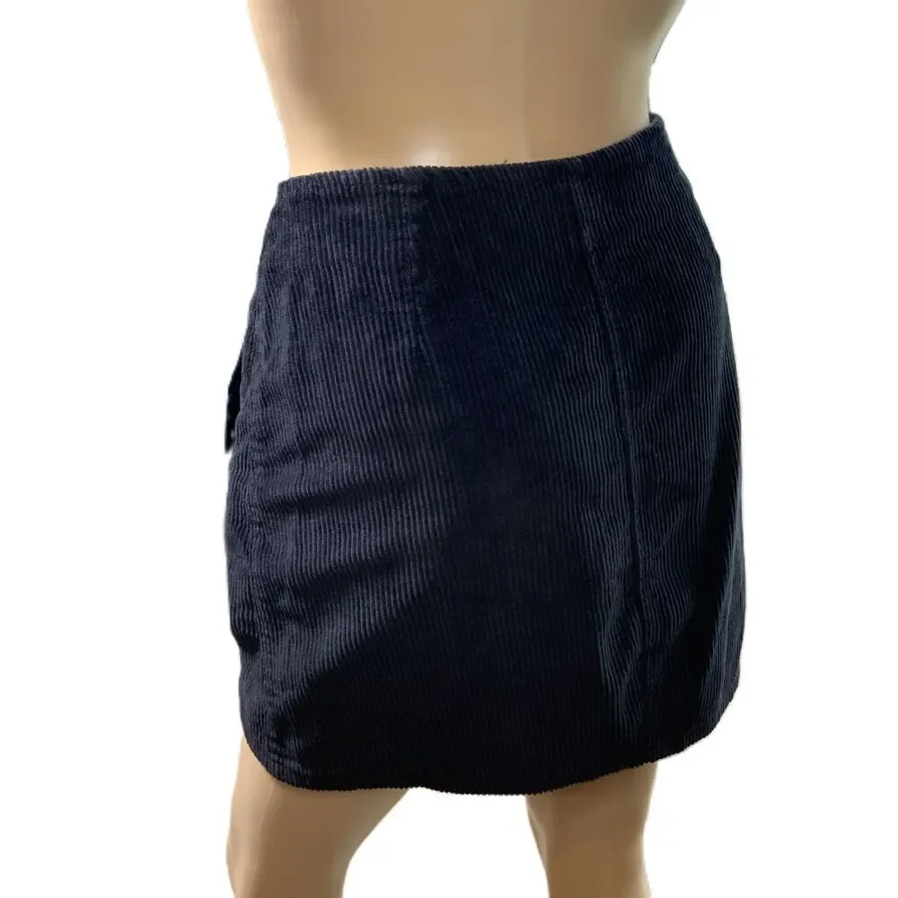 YMI Jeans Black Corduroy Button Up Mini A Line Skirt Size 1/25 Preppy Academia‎